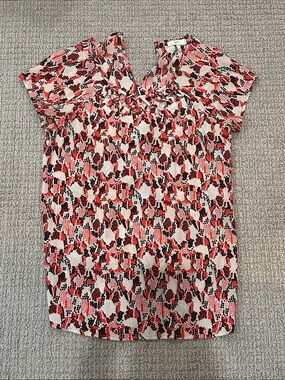 Joie silk Short-Sleeve Blouse - Orange, Black & White snake pattern